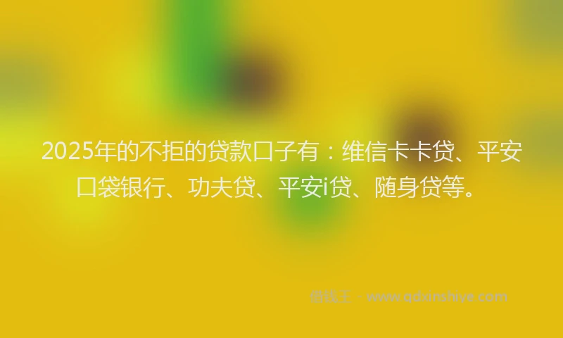 2025年的不拒的贷款口子有：维信卡卡贷、平安口袋银行、功夫贷、平安i贷、随身贷等。