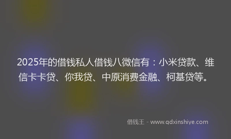 2025年的借钱私人借钱八微信有：小米贷款、维信卡卡贷、你我贷、中原消费金融、柯基贷等。