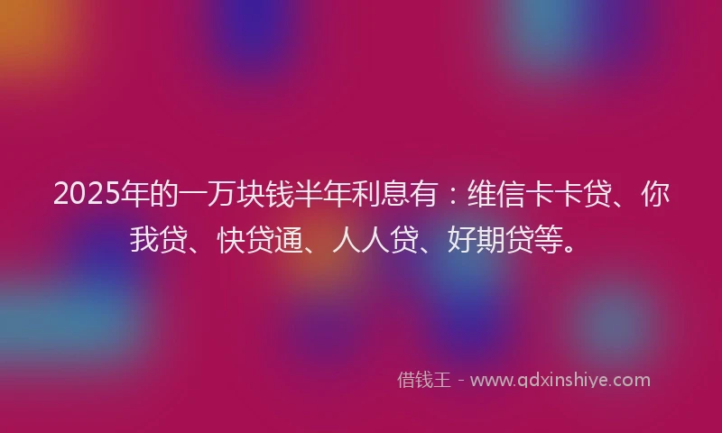 2025年的一万块钱半年利息有：维信卡卡贷、你我贷、快贷通、人人贷、好期贷等。