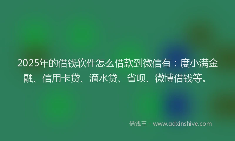 2025年的借钱软件怎么借款到微信有：度小满金融、信用卡贷、滴水贷、省呗、微博借钱等。