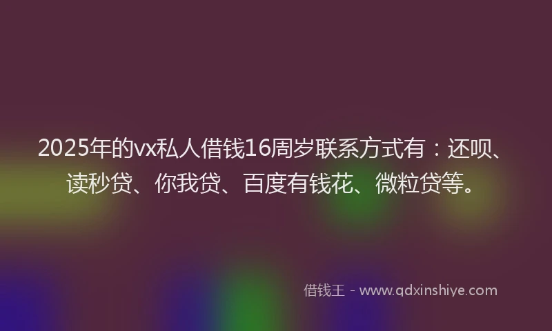 2025年的vx私人借钱16周岁联系方式有：还呗、读秒贷、你我贷、百度有钱花、微粒贷等。