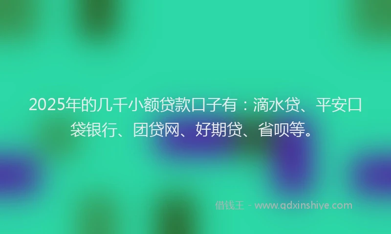2025年的几千小额贷款口子有：滴水贷、平安口袋银行、团贷网、好期贷、省呗等。