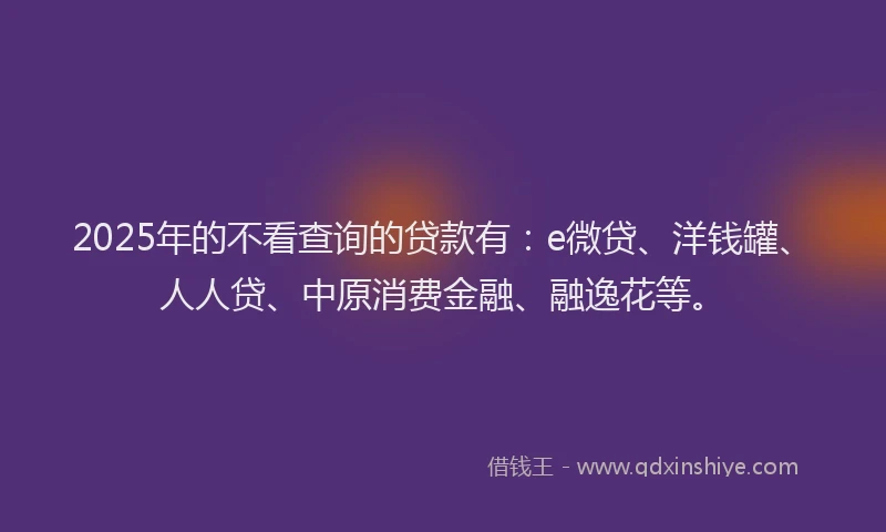 2025年的不看查询的贷款有：e微贷、洋钱罐、人人贷、中原消费金融、融逸花等。