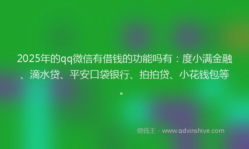 2025年的qq微信有借钱的功能吗有：度小满金融、滴水贷、平安口袋银行、拍拍贷、小花钱包等。