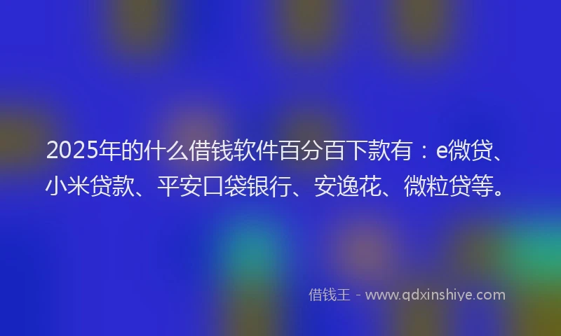 2025年的什么借钱软件百分百下款有：e微贷、小米贷款、平安口袋银行、安逸花、微粒贷等。