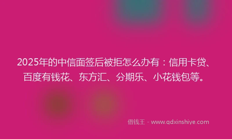 2025年的中信面签后被拒怎么办有：信用卡贷、百度有钱花、东方汇、分期乐、小花钱包等。