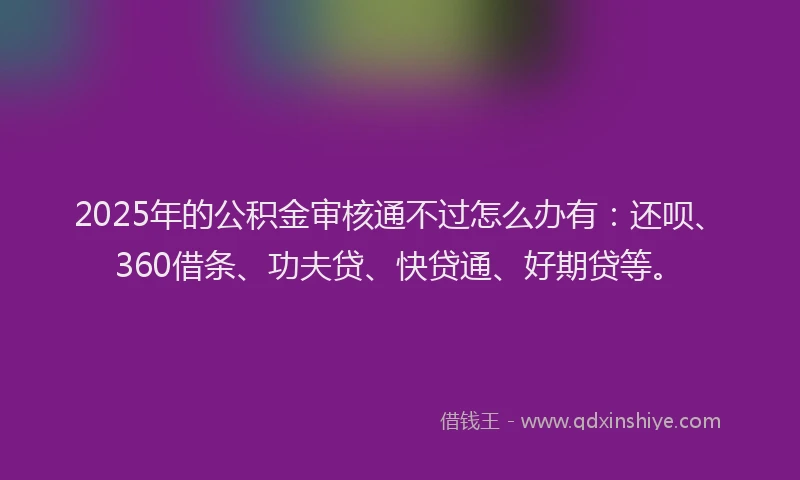 2025年的公积金审核通不过怎么办有：还呗、360借条、功夫贷、快贷通、好期贷等。
