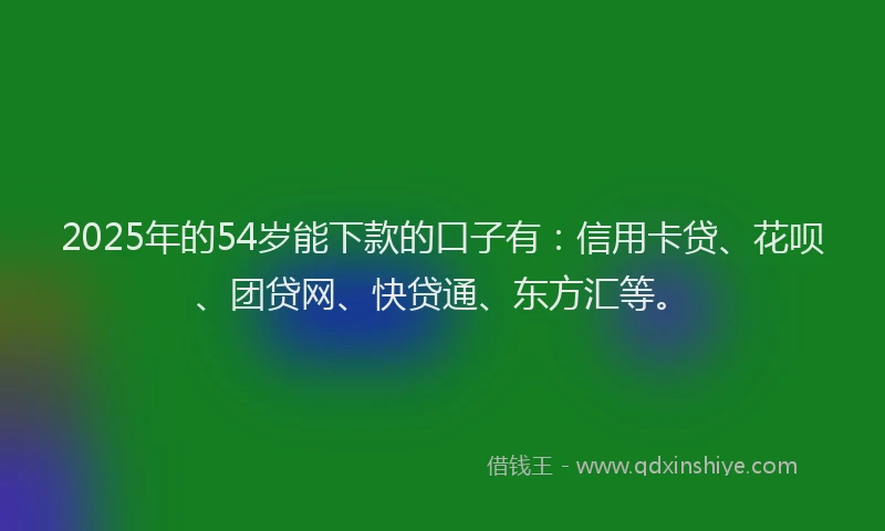 2025年的54岁能下款的口子有：信用卡贷、花呗、团贷网、快贷通、东方汇等。