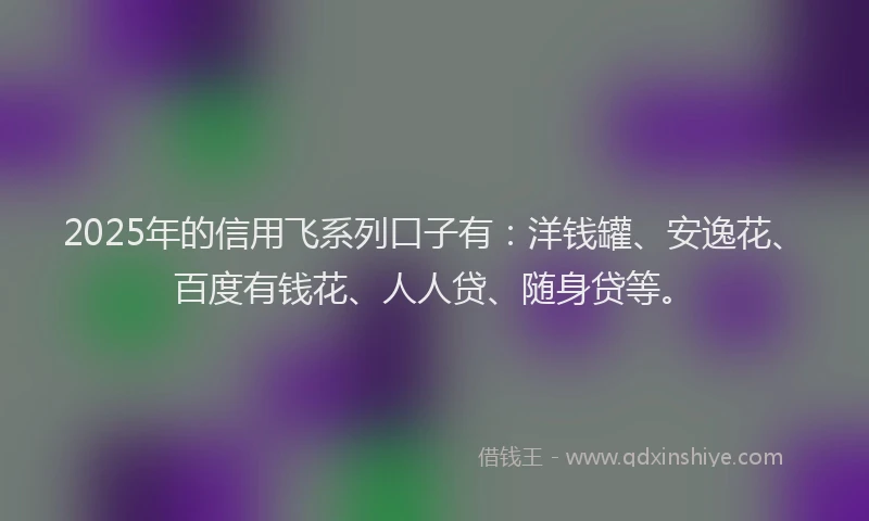 2025年的信用飞系列口子有：洋钱罐、安逸花、百度有钱花、人人贷、随身贷等。