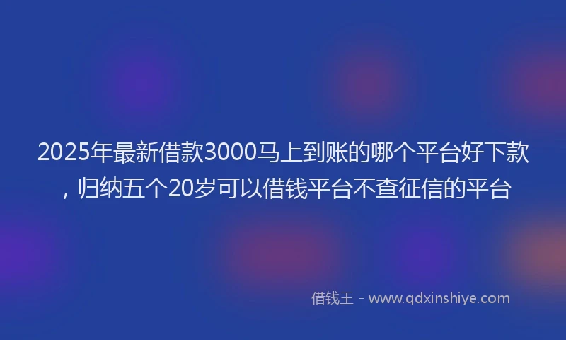 2025年最新借款3000马上到账的哪个平台好下款，归纳五个20岁可以借钱平台不查征信的平台