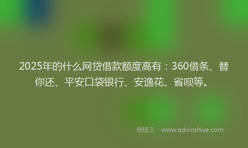 2025年的什么网贷借款额度高有：360借条、替你还、平安口袋银行、安逸花、省呗等。