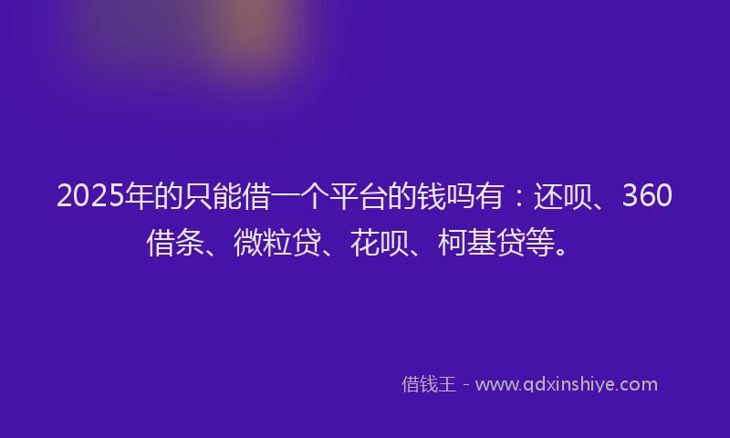 2025年的只能借一个平台的钱吗有：还呗、360借条、微粒贷、花呗、柯基贷等。