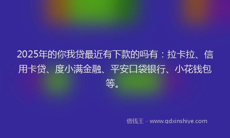 2025年的你我贷最近有下款的吗有：拉卡拉、信用卡贷、度小满金融、平安口袋银行、小花钱包等。
