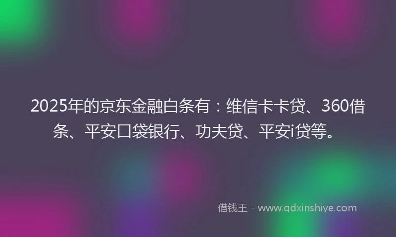 2025年的京东金融白条有：维信卡卡贷、360借条、平安口袋银行、功夫贷、平安i贷等。