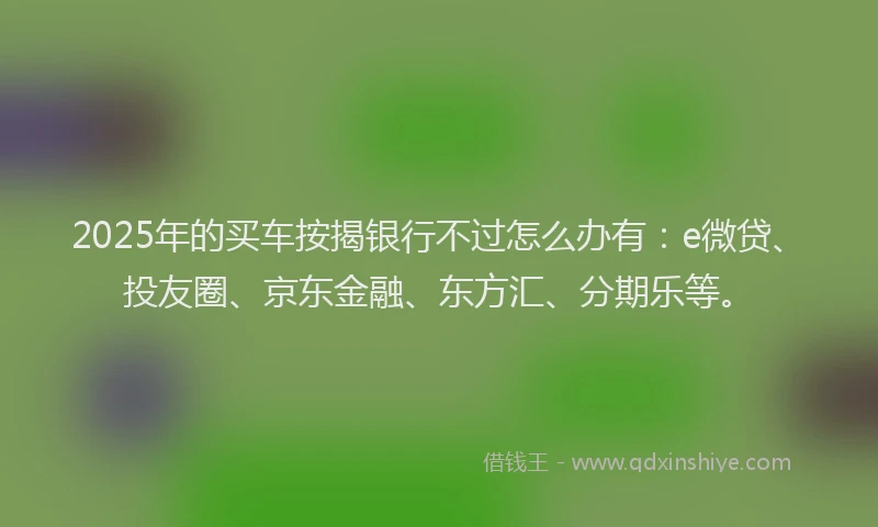 2025年的买车按揭银行不过怎么办有：e微贷、投友圈、京东金融、东方汇、分期乐等。