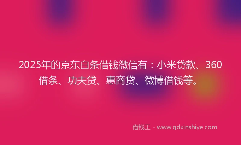 2025年的京东白条借钱微信有：小米贷款、360借条、功夫贷、惠商贷、微博借钱等。