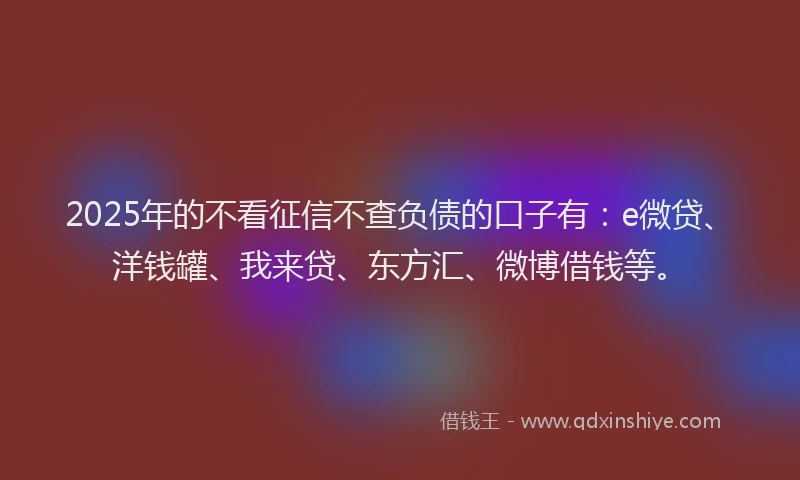 2025年的不看征信不查负债的口子有：e微贷、洋钱罐、我来贷、东方汇、微博借钱等。