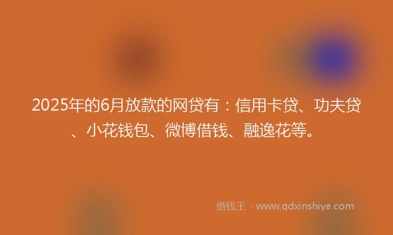 2025年的6月放款的网贷有：信用卡贷、功夫贷、小花钱包、微博借钱、融逸花等。
