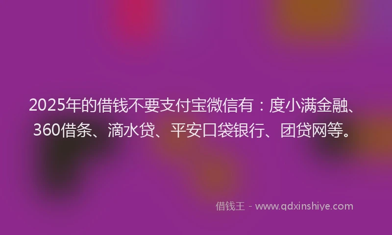 2025年的借钱不要支付宝微信有：度小满金融、360借条、滴水贷、平安口袋银行、团贷网等。