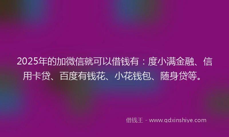 2025年的加微信就可以借钱有：度小满金融、信用卡贷、百度有钱花、小花钱包、随身贷等。