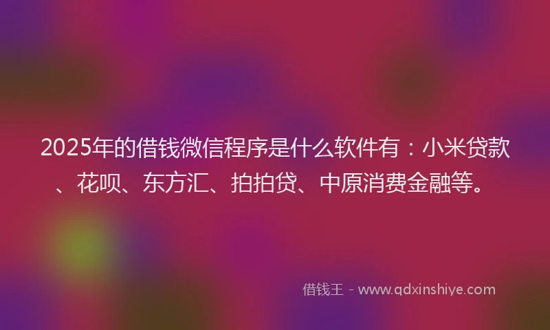 2025年的借钱微信程序是什么软件有：小米贷款、花呗、东方汇、拍拍贷、中原消费金融等。