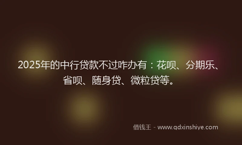 2025年的中行贷款不过咋办有：花呗、分期乐、省呗、随身贷、微粒贷等。