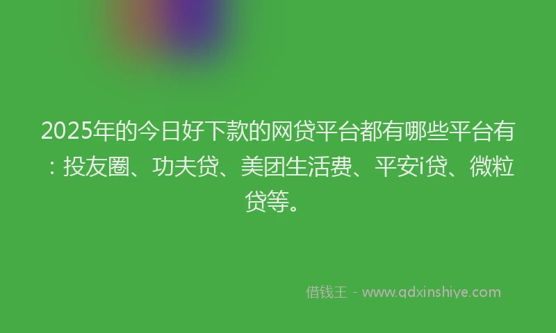 2025年的今日好下款的网贷平台都有哪些平台有：投友圈、功夫贷、美团生活费、平安i贷、微粒贷等。