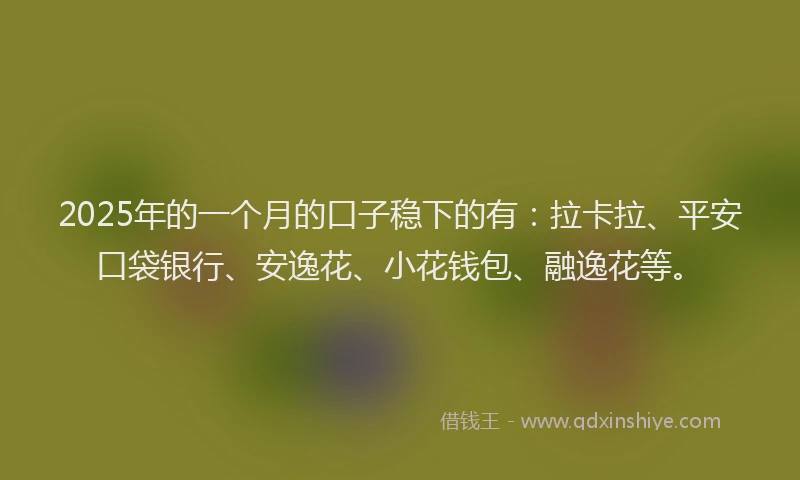 2025年的一个月的口子稳下的有：拉卡拉、平安口袋银行、安逸花、小花钱包、融逸花等。
