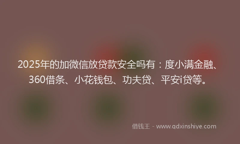 2025年的加微信放贷款安全吗有：度小满金融、360借条、小花钱包、功夫贷、平安i贷等。