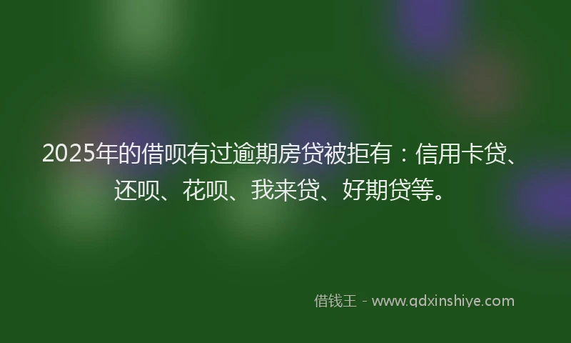 2025年的借呗有过逾期房贷被拒有：信用卡贷、还呗、花呗、我来贷、好期贷等。
