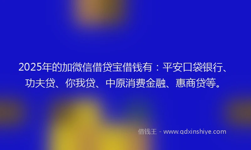 2025年的加微信借贷宝借钱有：平安口袋银行、功夫贷、你我贷、中原消费金融、惠商贷等。