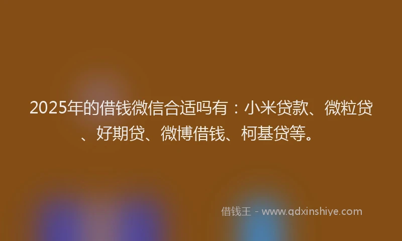 2025年的借钱微信合适吗有：小米贷款、微粒贷、好期贷、微博借钱、柯基贷等。