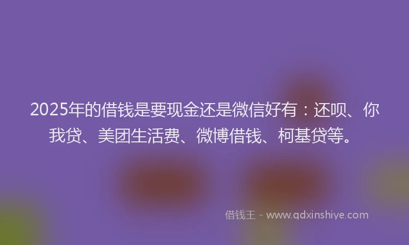 2025年的借钱是要现金还是微信好有：还呗、你我贷、美团生活费、微博借钱、柯基贷等。