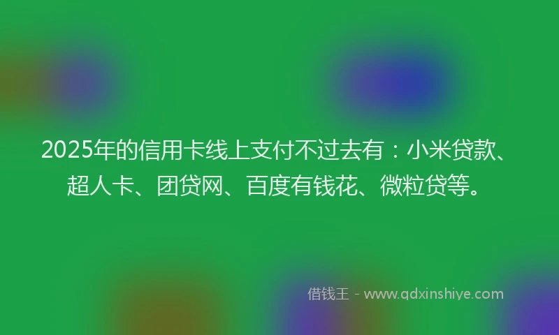 2025年的信用卡线上支付不过去有：小米贷款、超人卡、团贷网、百度有钱花、微粒贷等。