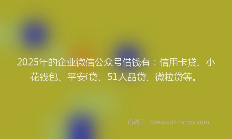 2025年的企业微信公众号借钱有：信用卡贷、小花钱包、平安i贷、51人品贷、微粒贷等。