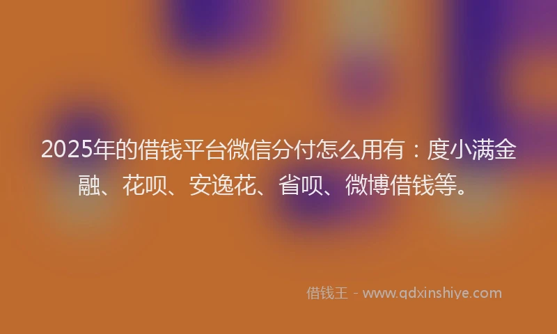 2025年的借钱平台微信分付怎么用有：度小满金融、花呗、安逸花、省呗、微博借钱等。