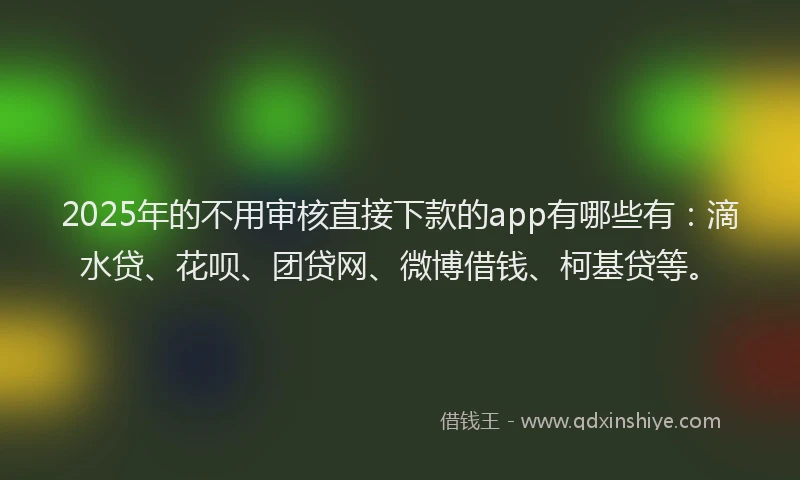 2025年的不用审核直接下款的app有哪些有：滴水贷、花呗、团贷网、微博借钱、柯基贷等。