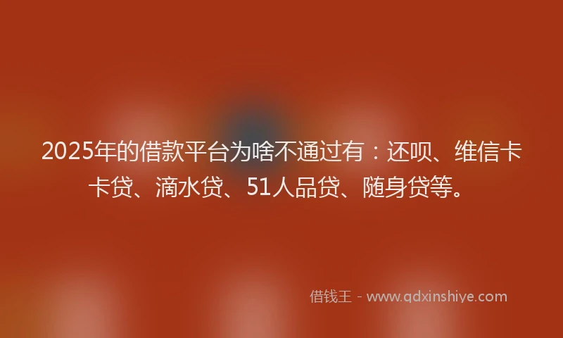 2025年的借款平台为啥不通过有：还呗、维信卡卡贷、滴水贷、51人品贷、随身贷等。