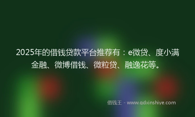 2025年的借钱贷款平台推荐有：e微贷、度小满金融、微博借钱、微粒贷、融逸花等。