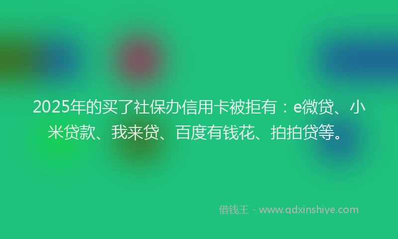 2025年的买了社保办信用卡被拒有：e微贷、小米贷款、我来贷、百度有钱花、拍拍贷等。