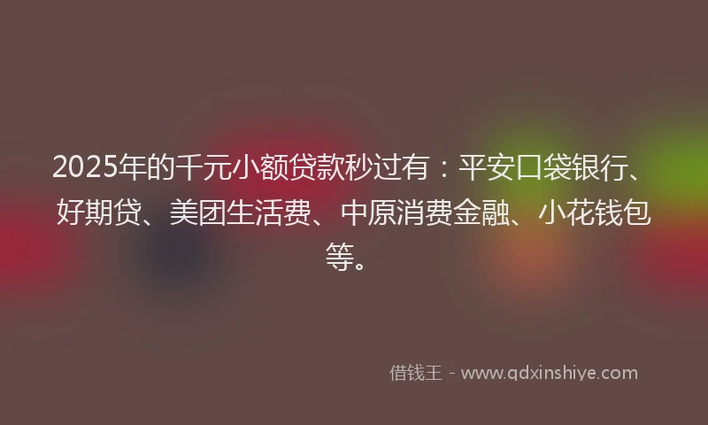 2025年的千元小额贷款秒过有：平安口袋银行、好期贷、美团生活费、中原消费金融、小花钱包等。