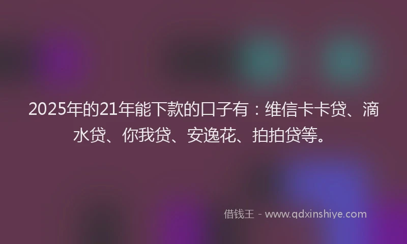 2025年的21年能下款的口子有：维信卡卡贷、滴水贷、你我贷、安逸花、拍拍贷等。