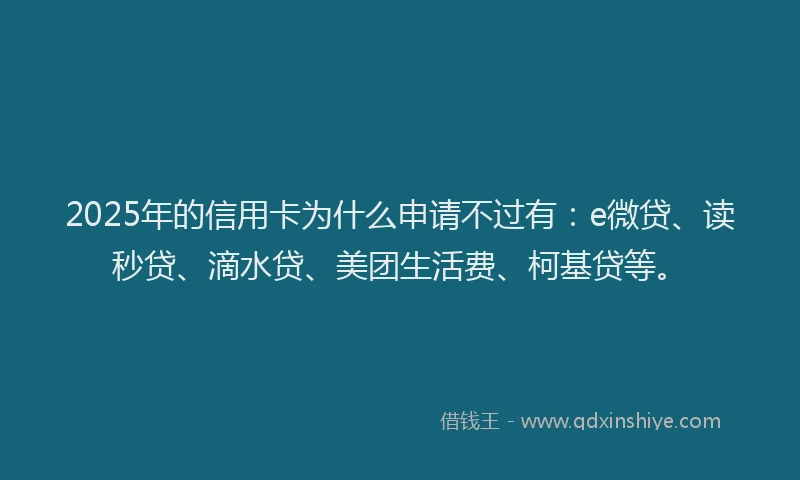 2025年的信用卡为什么申请不过有：e微贷、读秒贷、滴水贷、美团生活费、柯基贷等。