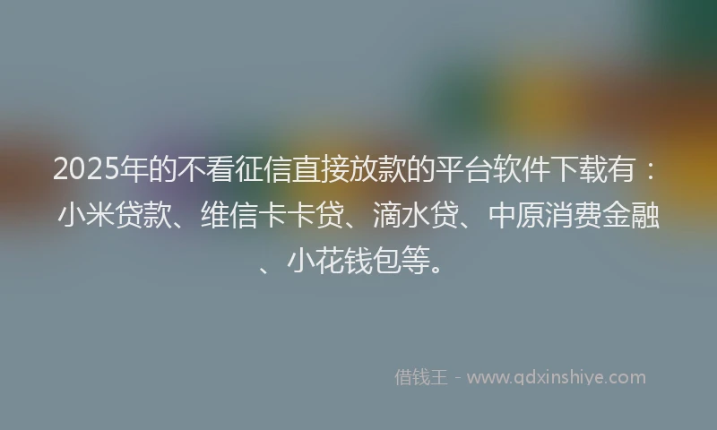 2025年的不看征信直接放款的平台软件下载有：小米贷款、维信卡卡贷、滴水贷、中原消费金融、小花钱包等。