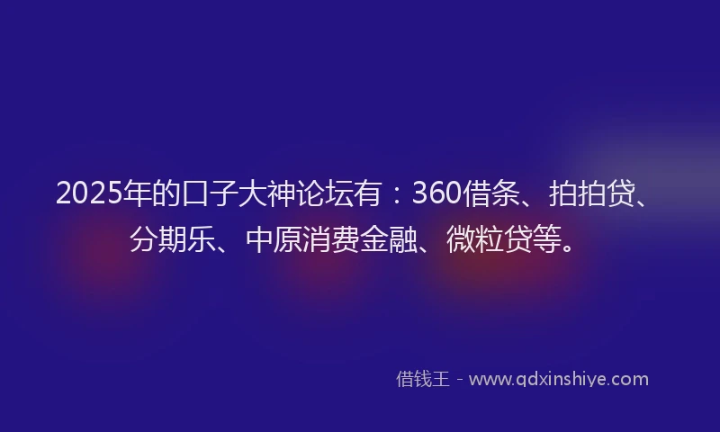 2025年的口子大神论坛有：360借条、拍拍贷、分期乐、中原消费金融、微粒贷等。