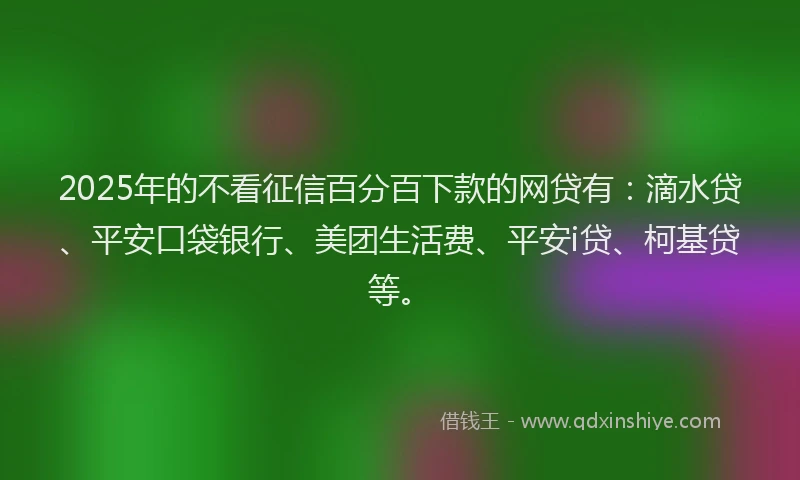 2025年的不看征信百分百下款的网贷有：滴水贷、平安口袋银行、美团生活费、平安i贷、柯基贷等。