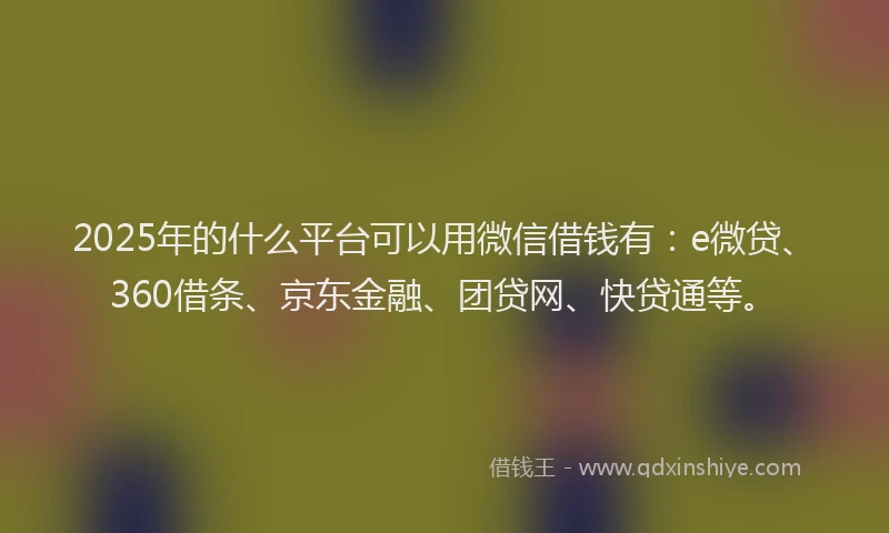 2025年的什么平台可以用微信借钱有：e微贷、360借条、京东金融、团贷网、快贷通等。