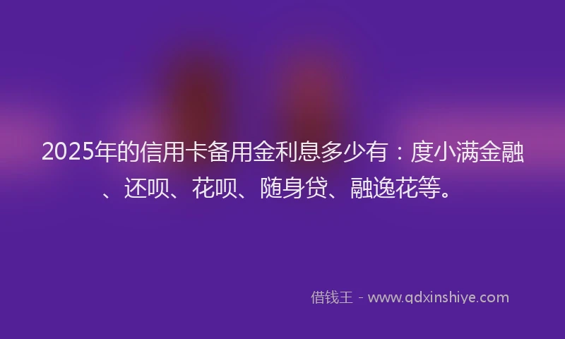 2025年的信用卡备用金利息多少有：度小满金融、还呗、花呗、随身贷、融逸花等。