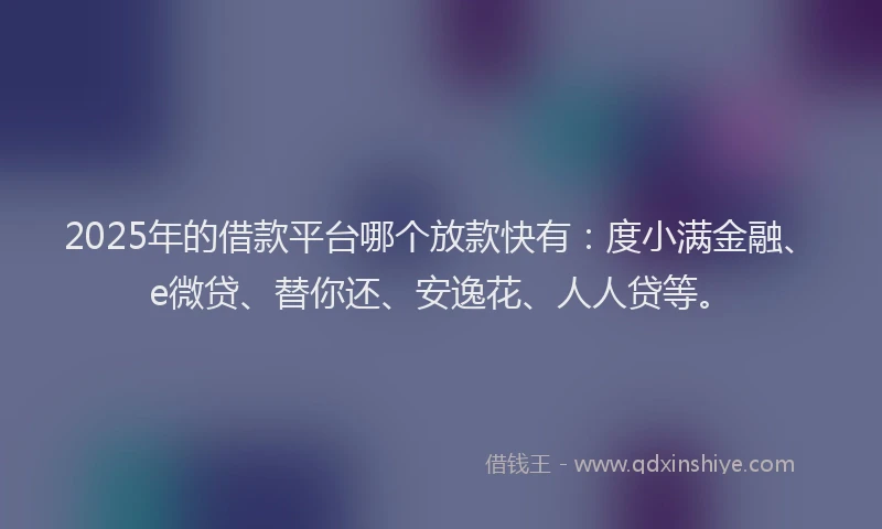2025年的借款平台哪个放款快有：度小满金融、e微贷、替你还、安逸花、人人贷等。
