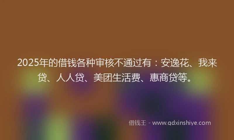 2025年的借钱各种审核不通过有：安逸花、我来贷、人人贷、美团生活费、惠商贷等。